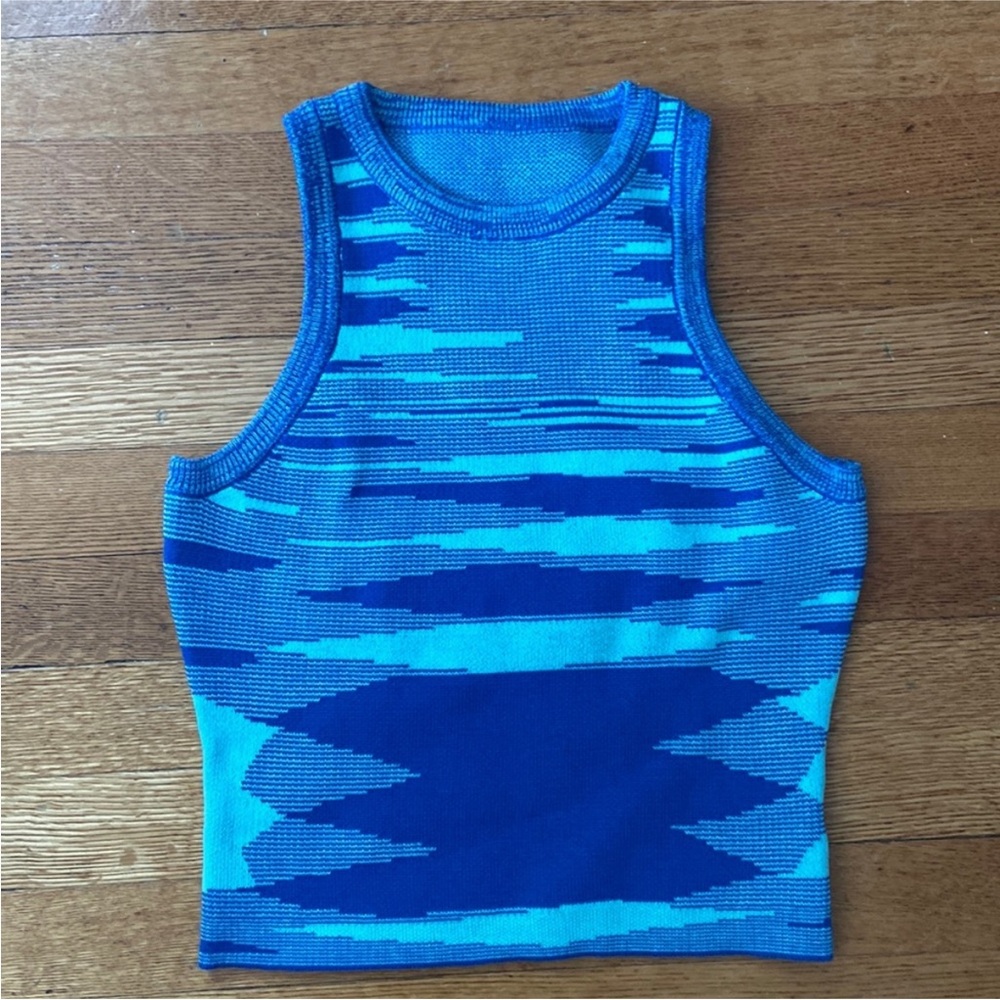 Blue Patterned Sleeveless Top